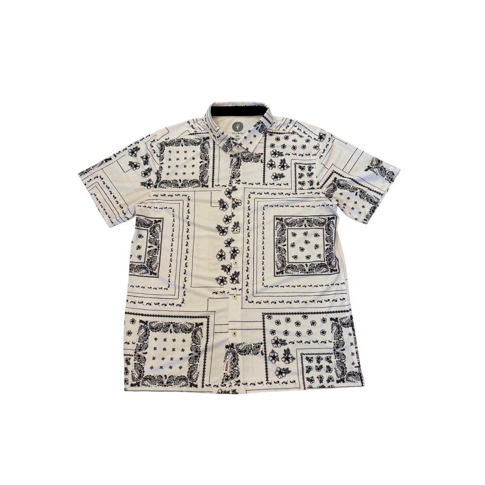Men's Toes on the Nose XXL Button Up Shirt White Black Paisley Floral